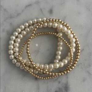 Elegant Pearl and Gold Beaded Bracelet Set